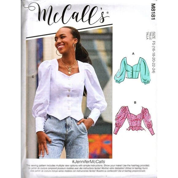 McCall's M8181 Misses 16 to 24 Button Front Tops Uncut Sewing Pattern New - Picture 1 of 2